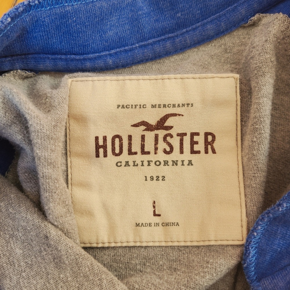 Hollister Y2K Raglan Henley Shirt Blue Grey Long Sleeve Size L - Picture 6 of 9